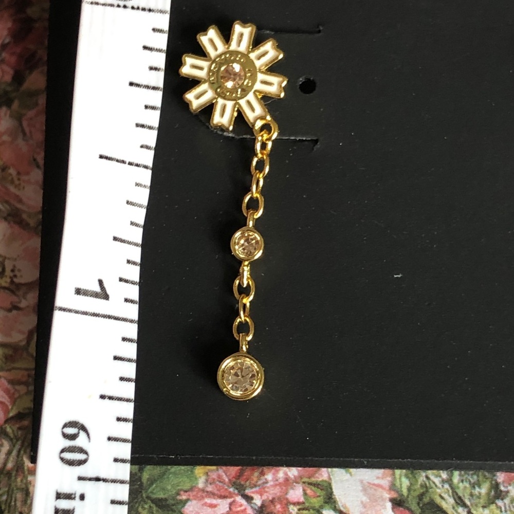 Authentic New with tag COACH Gold Sunburst Drop Earrings with Crystal - Picture 9 of 11